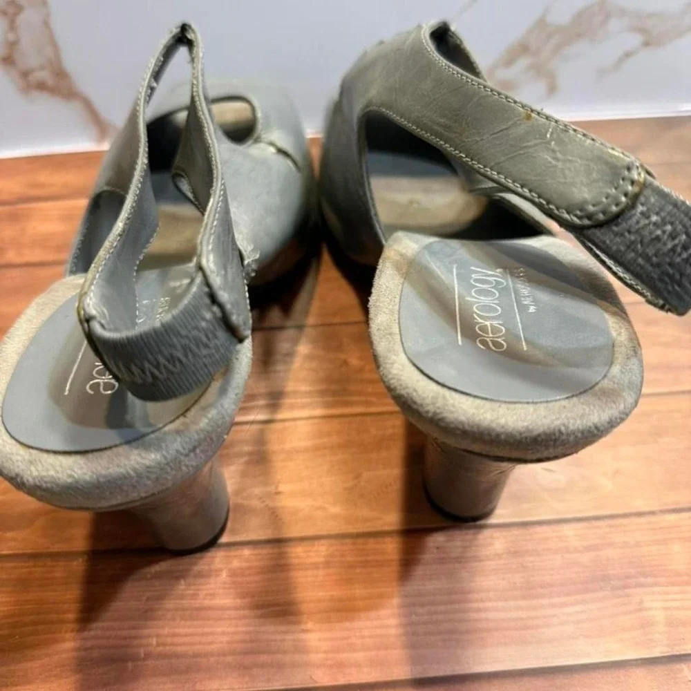 Aerology by Aerosoles‎ grey leather slingback heels #heels #slingbacks 9.5